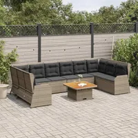 vidaXL 7-tlg. Garten-Lounge-Set mit Kissen Grau Poly Rattan - Grau