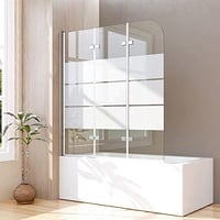 goezes Gestreift Duschwand für Badewanne 130x140cm 3-teilig faltbar Duschtrennwand Glas Duschabtrennung mit einem eleganten Streifenmuster verziert, badewannenaufsatz 6mm ESG Sicherheitsglas