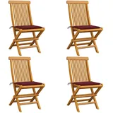 vidaXL Gartenstühle mit Weinroten Kissen 4 Stk. Massivholz Teak
