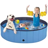 YOONIA Hundepool für Große & Kleine Hunde, Faltbarer Hunde Planschbecken Hundebadewanne Stabiler Swimmingpool Haustier Kind Schwimmbecken rutschfest Tragbar Blau 80 * 20CM