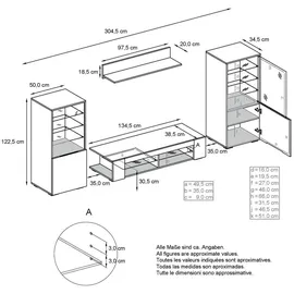 Vladon Wohnwand, Anthrazit, Holzwerkstoff, 304.5x141x39 cm, Wohnzimmer, Wohnwände, Wohnwand-Sets