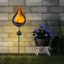 ETC Shop Solarleuchte Flamme Metall Glas H 93 cm 3er Set gelb