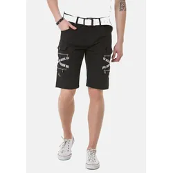 Stoffhose CIPO & BAXX "Capri-Shorts", Herren, Gr. 32, Normalgrößen, schwarz, 80% Polyamid;12% Elasthan;8% Polyester, unifarben, regular fit knieumspielend, Hosen, mit zahlreichen Taschen