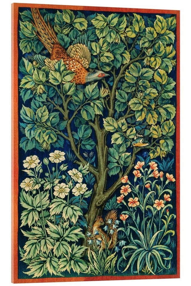 Posterlounge Acrylglasbild William Morris, Wandteppich mit Fasan grün 40 cm x 60 cm