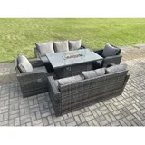 Rattan Gartenmöbel Sofa Set Gas Feuerstelle Esstisch Mit 3-sitzer Sofa Sessel 8-sitzer Dunkelgrau Gemischt - Fimous