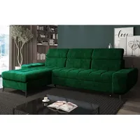 Easy4You Ecksofa Como Flaschengrün L-Form – 283x101x175 cm - Schlafsofa mit Bettkasten und Schlaffunktion - Eckcouch mit Stauraum und Metallfü... - Grün