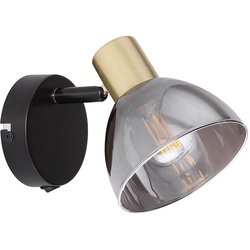 Wandstrahler mit Schalter Wandspot Wandleuchte Glas bronzefarben Spot beweglich, Metall schwarz, 1x E14, BxHxT 11x11,5x15 cm
