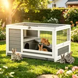 YODOLLA Hasenstall Kaninchenstall Kleintierhaus für Kleintiere, 90 cm Meerschweinchenkäfige mit Auslauf, Kaninchenkäfig für drinnen und draußen