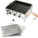 helo gmbh & co. kg Gasbräter Stalpfanne Grillset 10 kW Edelstahl 3 flammig Gasschlauch B01+G02+G03