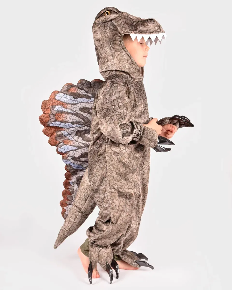 Dinosaurierkostüm Kinder 98-104 cm Grün/Braun/Weiß Polyester - Den Goda Fen Spinosaurier, 3-4 Jahre - Kuschelig, Kapuze, Reißverschluss