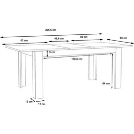 Forte Carryhome Esstisch Kiefer rechteckig, 90x75x160-206.6 cm, ausziehbar Esszimmer, Tische, Esstische, Esstische ausziehbar