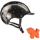 RL24 - Casco Kinder Reithelm Nori Einhorn inkl. Putzschwamm – Reiterhelm Mädchen & Jungen – geringes Gewicht & Gute Belüftung – REIT-, Ski- & Fahrradhelm in Schwarz/Grau – XS (50-52 cm)