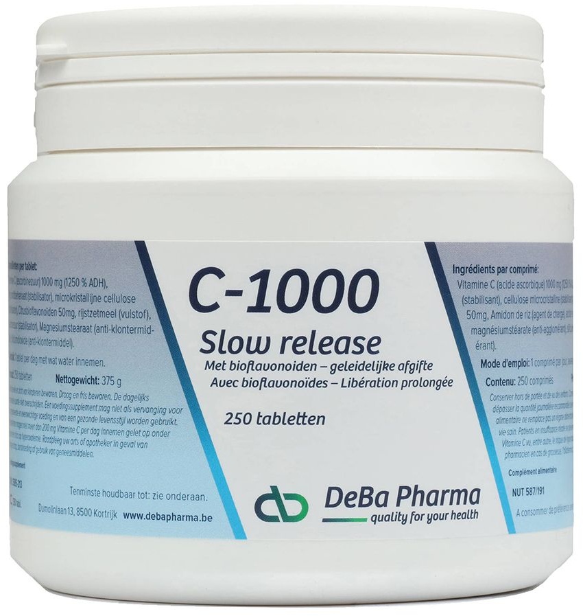 DeBa Pharma Vitamine C 1000 mg Libération prolongée avec bioflavonoïdes - Slow Release 250 pc(s) comprimé(s)