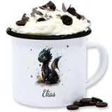 Emaille Tasse Blechtasse - Süßer Kleiner Drache mit Namen I Nachtdrache I Dragon I Drachen I Drachenzähmen - 300 ml - Weiß Schwarz - drachenmotiv becher dragons personalisierte name und