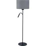 Licht-Erlebnisse Stehlampe mit Leselampe Grau Schwarz Stoffschirm 168cm Modern HOTEL Stehleuchte Wohnzimmer