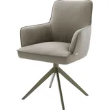 DeLife Drehstuhl Heira-Flex mit Armlehnen Echt-Leder Schlamm Kreuzgestell breit Effektfinish Titan 360° drehbar Taschenfederkern, - Braun,