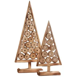 Dekoleidenschaft 2X Dekofigur Tannenbaum aus Holz, 80 + 110 cm hoch, Weihnachtsdeko aus geflammtem Paulownia-Holz, Holzdeko groß, Weihnachtsbaum-Alternative