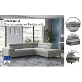 Cotta Ecksofa COTTA "Aura L-Form, B: 260 cm", beige (sand), B:260cm T:210cm, Sofas, Ecksofa, mit Bettfunktion, Bettkasten & Kopfteilverstellung