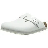 Birkenstock Boston Super Grip aus Naturleder - Herren und Damen Clogs Berufsschuh - Rutschhemmende Gummi-Eva-Sohle nach EN ISO 20347 - Anatomisch geformtes Kork-Latex-Fußbett - Weiß - Schmal - 44 - 44 EU Schmal