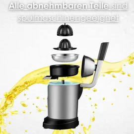 Steinborg Elektrische Zitruspresse 800 Watt Edelstahl Elektrische Saftpresse Entsafter Auto-Start-Stop Zitrus Presse - Silber