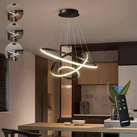 3 Ringen Moderne LED Hängelampe Esstisch,54W LED Hängeleuchte & Pendelleuchten Höhenverstellbar für Esszimmer Wohnzimmer,Dimmbar Hängeleuchte ... - Schwarz