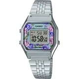 Casio LA680WA-2C Women's Vintage Floral Dial Alarm Chronograph Digital Watch - Silber/Rosa/Violett