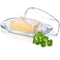 Kadax Butterdose aus Glas, hochwertige, klassische Butterschale, Butterbox mit Deckel, 20 x 13 x 6,5 cm, Butterglocke für frisches Butter, Käse, transparent