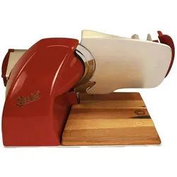 Berkel Home Line 250 Plus Rot, Aufschnittmaschine, Schneidemaschine mit handgefertigtem Schneidebrett