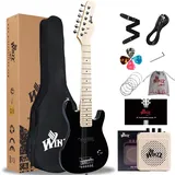 Winzz 30 Zoll Mini E-Gitarre Kinder Ahorn Griffbrett Elektrische Gitarre Anfänger Set für Kinder mit Verstärker (Schwarz)