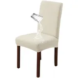 Morbuy Wasserfester Stuhlhussen für Esszimmerstühle, Elastizität Stuhlbezug aus Karierter Jacquard Waschbar Universal Stuhlhusse für Hochzeit Weihnachten Hotel Bankett (4er Set,Beige)