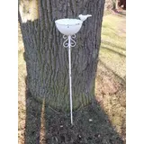 Vogeltränke auf Stab Futterstelle Gartenstab Gartenstecker Eisen weiß shabby 110 - Weiß