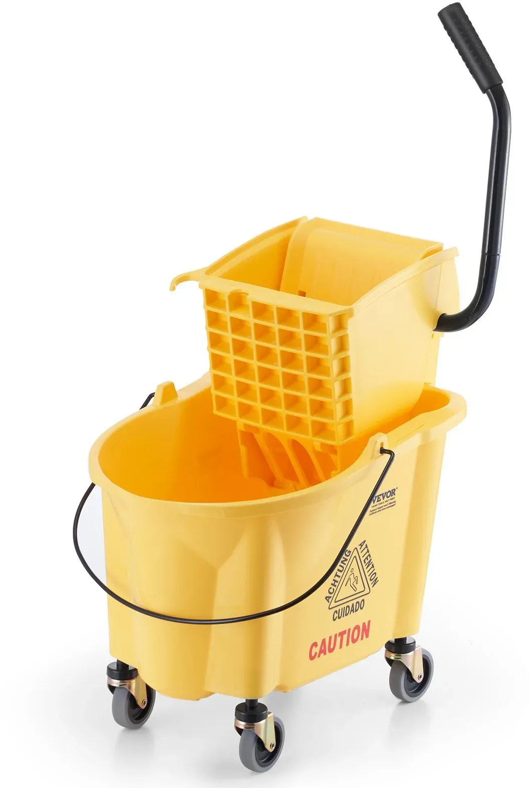 VEVOR Wischeimer Moppeimer mit Wringer, 26 QT Gewerblicher Wischeimer mit seitlicher Presspresse, Wischeimer und Wringer-Kombi auf Rädern, Professionelle/Industrielle/Gewerbliche Bodenreinigung, Gelb