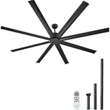 Vevor 213 cm ohne Beleuchtung, 6-Gang-Fernbedienung, 8 Flügel aus Alu, umkehrbarer Gleichstrommotor, Ventilator für Schlafzimmer, Wohnzimmer, Terrasse, Innen-/Außenbereich, schwarz