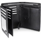 Frentree Frentree® Herren Geldbörse aus Nappa Leder mit RFID Schutz, 15 Kartenfächer, Hochformat Portemonnaie, Schwarz
