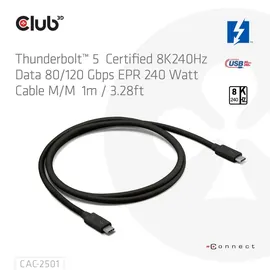 Club 3D Thunderbolt 5 Zertifiziertes 8K240Hz Daten 80/120 Gbps EPR 240 Watt Kabel St./St. 1m schwarz