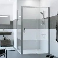 Hüppe Classics 2 EasyEntry 4-Eck Gleittür 1-teilig mit festem Segment, Breite:100cm, Höhe:200cm, Rechtsbefestigung, C25601, Duschkabine: Profilfarbe silber hochglanz Glas ESG Privatima mit ANTI-PLAQUE