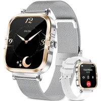 Yuede 2025 Neue AMOLED SmartWatch Damen,1,75" Fitnessuhr mit Telefonfunktion Smartwatch (Zwei Armbänder, Full Touch Square Fine Sportuhr Damen cm/1,75 Zoll) Mit Menstruationszyklus, Schrittzähler, Blutdruckmessung, Herzfrequenzmonitor, Oximetrie Monitor, Schlafmonitor, SOS, Wettervorhersage, IP67 Wasserdicht Fitness Tracker Damen, Verfügbar für Android 4.4+ / iOS 10.0+. silberfarben