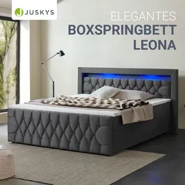 Juskys Boxspringbett Leona Samt 180x200 cm Grau