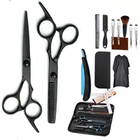 Friseurschere,Haarschneideschere,Effilierschere,14 Pcs Sechs Zoll Professionelle Haarschere Set,2Extra Scharfe Haarschneideschere,mit Kamm und Clips,Friseurumhang für Männer,Frauen (schwarz, 14PCS)