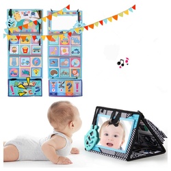 XDeer Lernspielzeug Baby Spiegel Spielzeug mit Stoffbuch, Lernspielzeug, Babyspielzeug 0–6 Monate blau