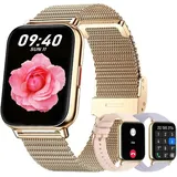 Smartwatch Damen mit telefonfunktion, 1.85" Smartwatch mit AI Sprachsteuerung/Schlafmonitor, Fitness Tracker Uhr für iOS und Android Telefone Ros... - Gold