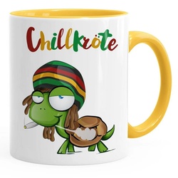 MoonWorks Tasse Kaffee-Tasse Chillkröte Schildkröte Rastafrisur Joint Comic Stil Kaffeetasse Fun-Tasse MoonWorks®, Keramik gelb