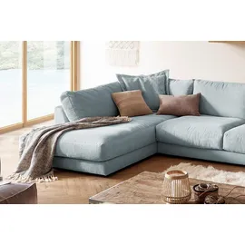 KAWOLA Wohnlandschaft U-Form Madeline Cord Longchair rechts hellblau