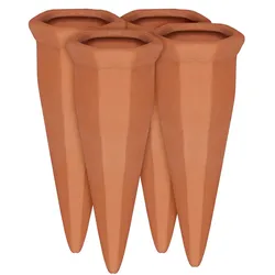 Relaxdays Tonkegel Bewässerung 4er Set, Pflanzen Wasserspender Ton, Wein und PET Flaschen Bewässerungskegel, Terracotta