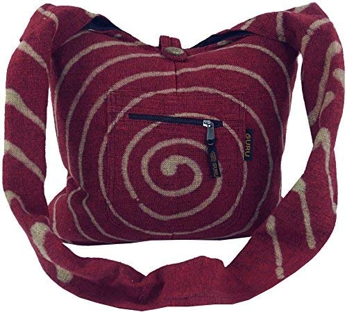 GURU SHOP Sadhu Bag mit Batik - Spirale; Große Boho Schultertasche, Schulterbeutel - Rot, Herren/Damen, Baumwolle, Size:One Size, 35x40x10 cm, Alternative Umhängetasche, Handtasche aus Stoff - Einheitsgröße