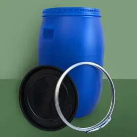 Sterk Plast plasteo® 85 Liter Weithalsfass mit Deckel und Spannring, Lebensmittelecht BPA-Frei,