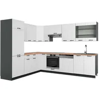 Vicco Winkelküche Fame-Line L-Form 227 x 287 cm Weiß Landhaus/Anthrazit