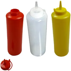 Airbrush-City 3er Set Saucenspender Quetschflasche 200ml Spenderflasche für Ketchup Senf Saucen mit Deckel