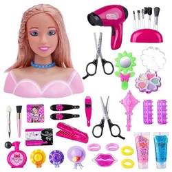 yozhiqu Frisierkopf Haarstyling- und Schminkpuppenkopf-Set für kleine Mädchen (35 Teile), Make-up-Übungsset für Mädchen, mit Haar-Accessoires, mit Haartrockner
