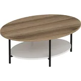 [en.casa] Couchtisch Fredericia Wohnzimmertisch oval Beistelltisch Eiche-Optik Weiß Sofatisch mit unterer Ablage /